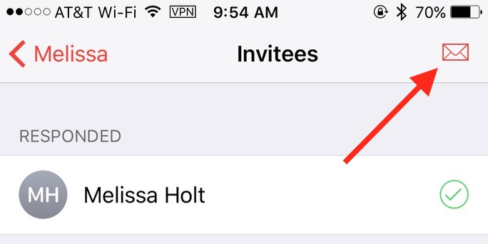 Email Icon in iPhone and iPad Calendar event's Invitees section lets you message all participants