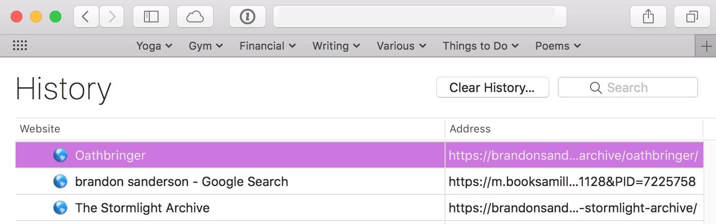 Select just the site you want to remove from Safari's browser history and tap the Delete key