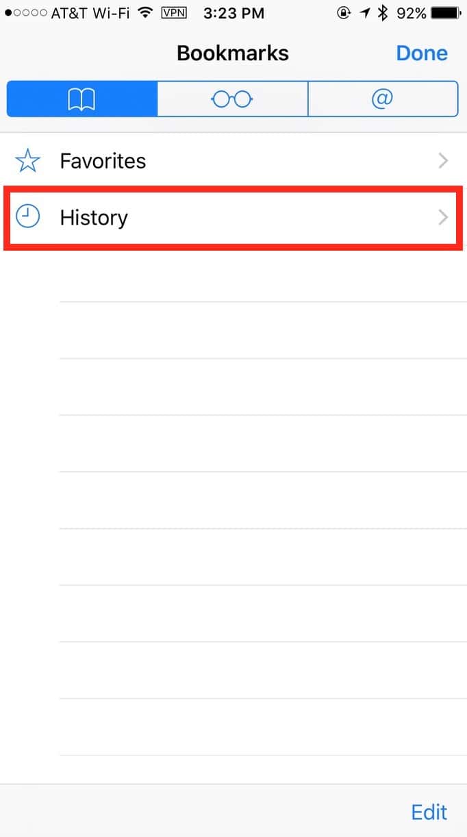 Mobile Safari's browser History category