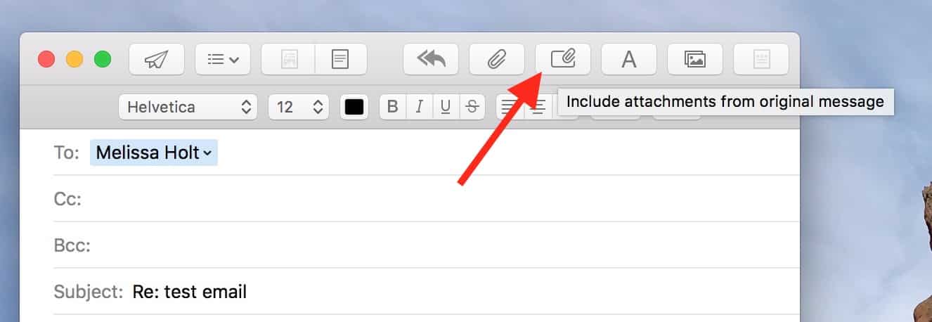 Include Attachments Button in Mail lets you keep attached files from incoming messages in your replies