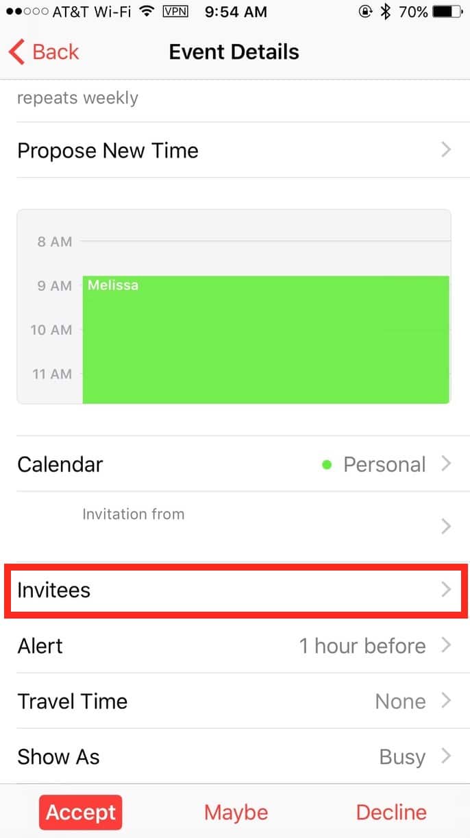 Invitees Section in iPhone and iPad Calendar events lets you message all participants
