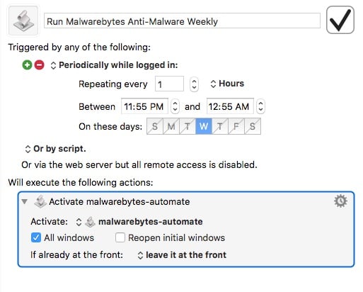 Keyboard Maestro macro to make Malwarebytes Anti-Malware scan automatically