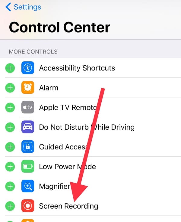 Record Your iPhone Screen - Control Center Options