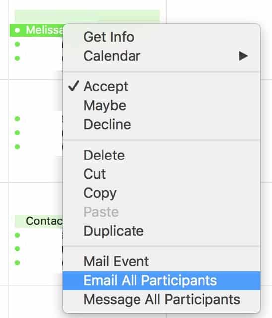 Right-click Calendar events to email or message all participants