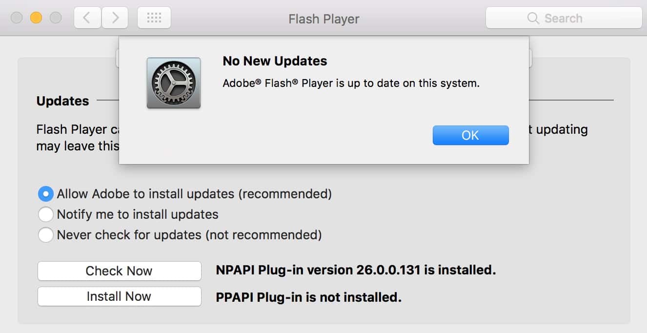 If a Flash update is available it'll show when you click Check Now or you'll see No New Updates instead