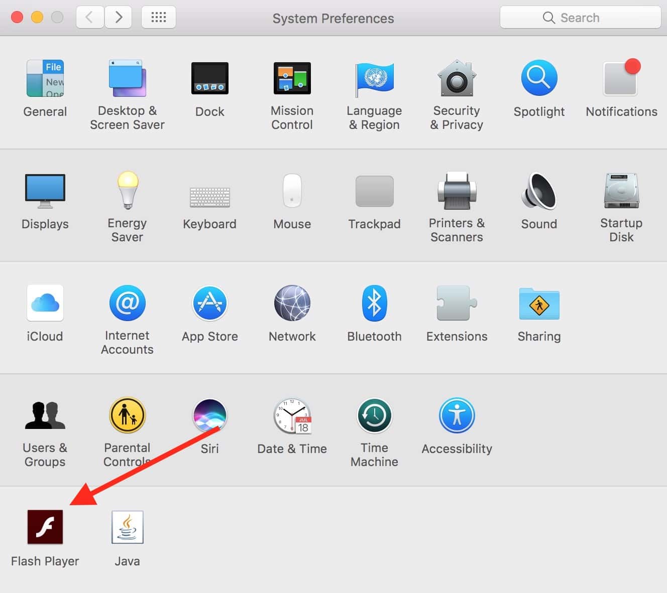 The Flash Player icon in System Preferences has the Flash updater and settings