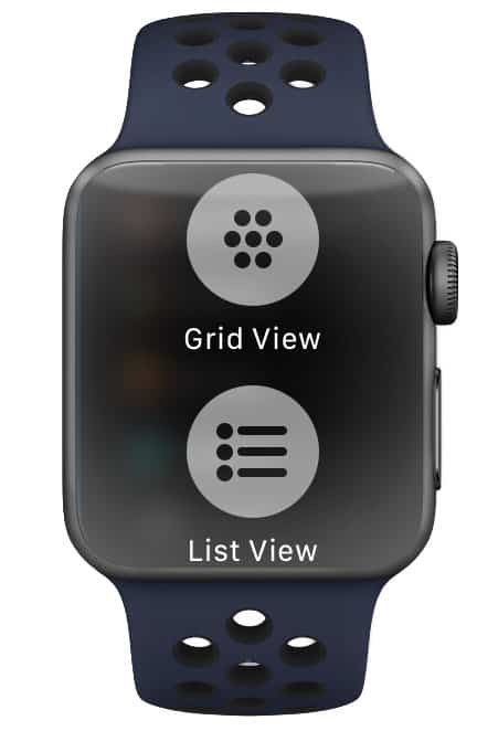 Choose list view or honeycomb app grid view from Apple Watch settings