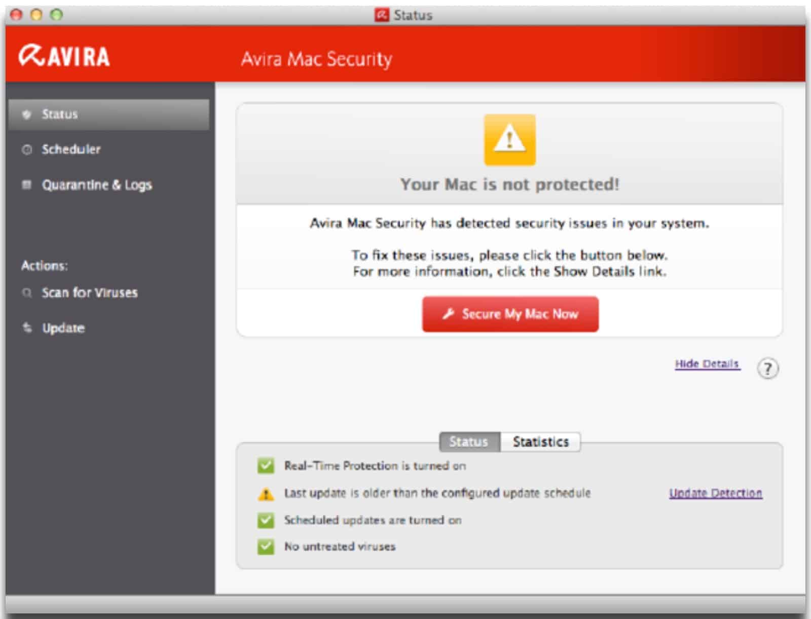 Screenshot of Avira, one of the Mac security tools we recommend. 