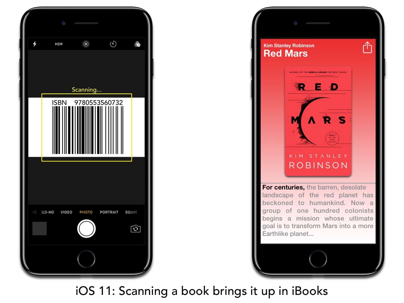 Concept image of iBooks in iOS 11 with URL scanning. 