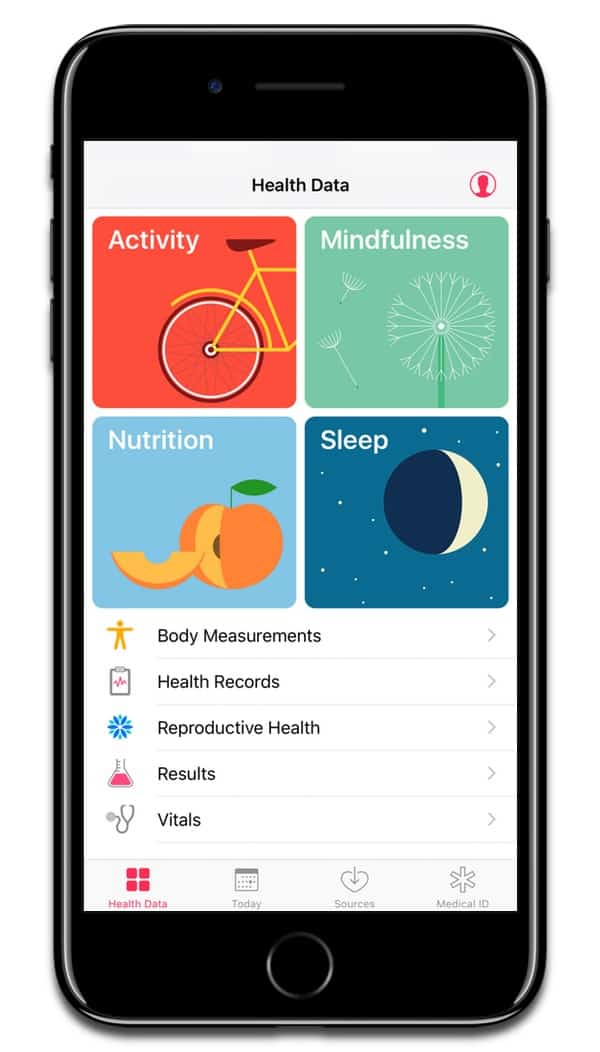 Screenshot of iOS health app. Apple might create a custom health chip.