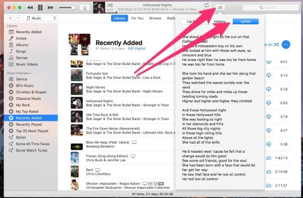 Lyrics in iTunes - hidden macOS features
