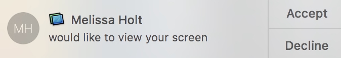 Messages Ask Permission Prompt for screen sharing