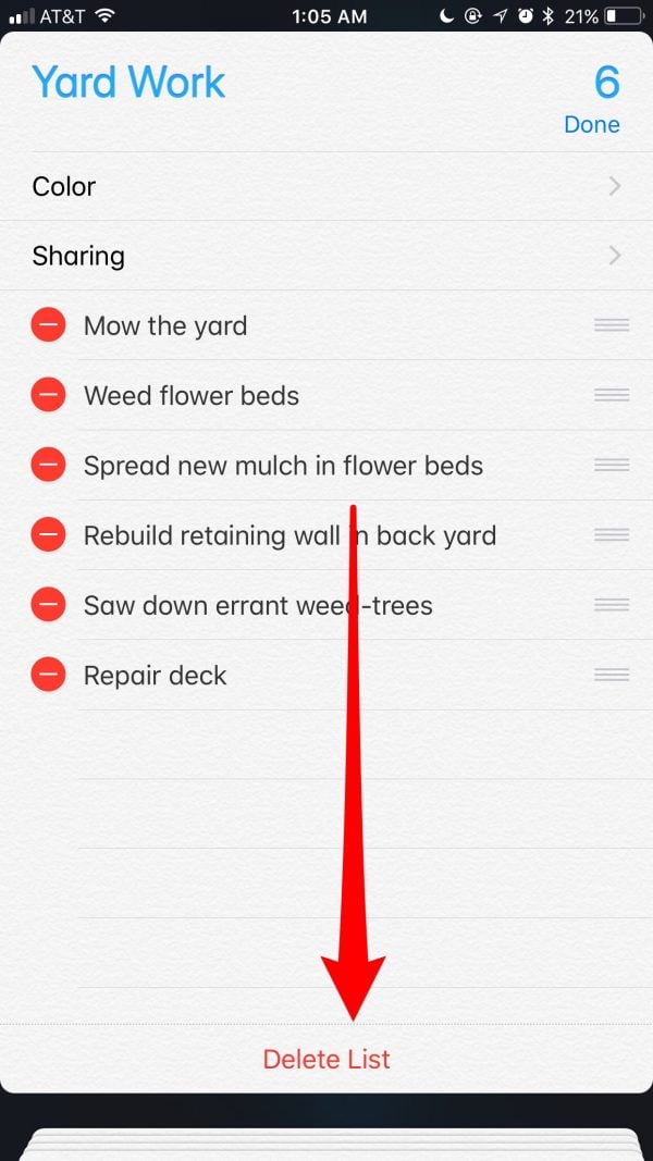 Delete all reminders in a list