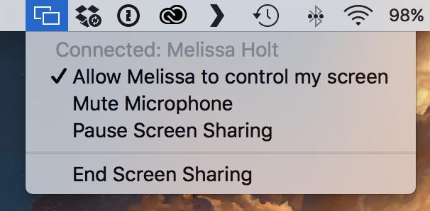 Messages Menu Bar Icon End Screen Sharing option
