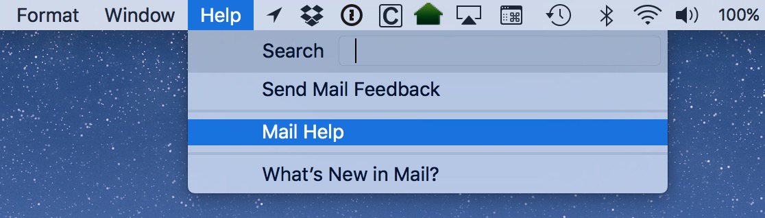 The Help menu is accessible in most all Mac apps