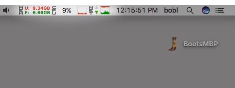 iStat Menus shows me (left to right) Memory used/free; CPU %; CPU history; network activity; and network history, using very little space in my menu bar. 