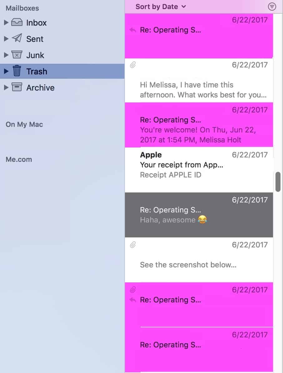 Highlighted Mail Messages thread in PINK