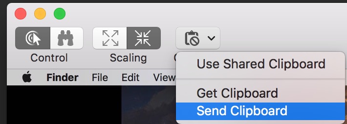 Messages Screen Sharing Send Clipboard option