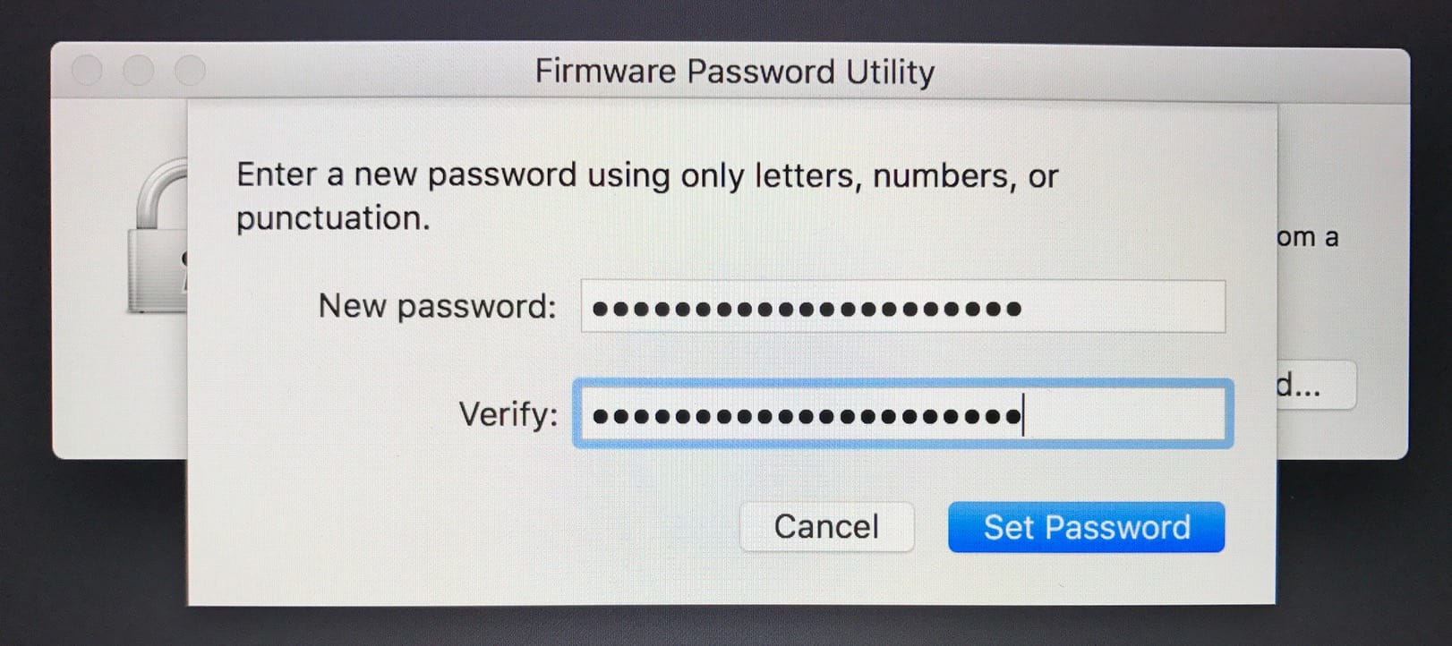 The Mac Firmware Password UtilityEnter Password makes you enter a new password