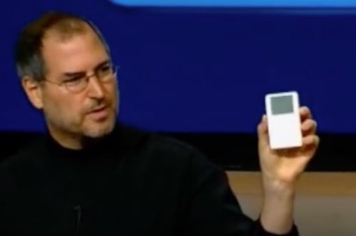 Steve Jobs unveils the first iPod.
