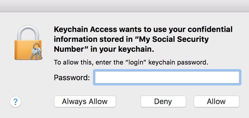Viewing Keychain Access Secure Note contents requires your password