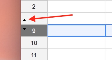 Row Arrows in Google Sheets indicate hidden rows