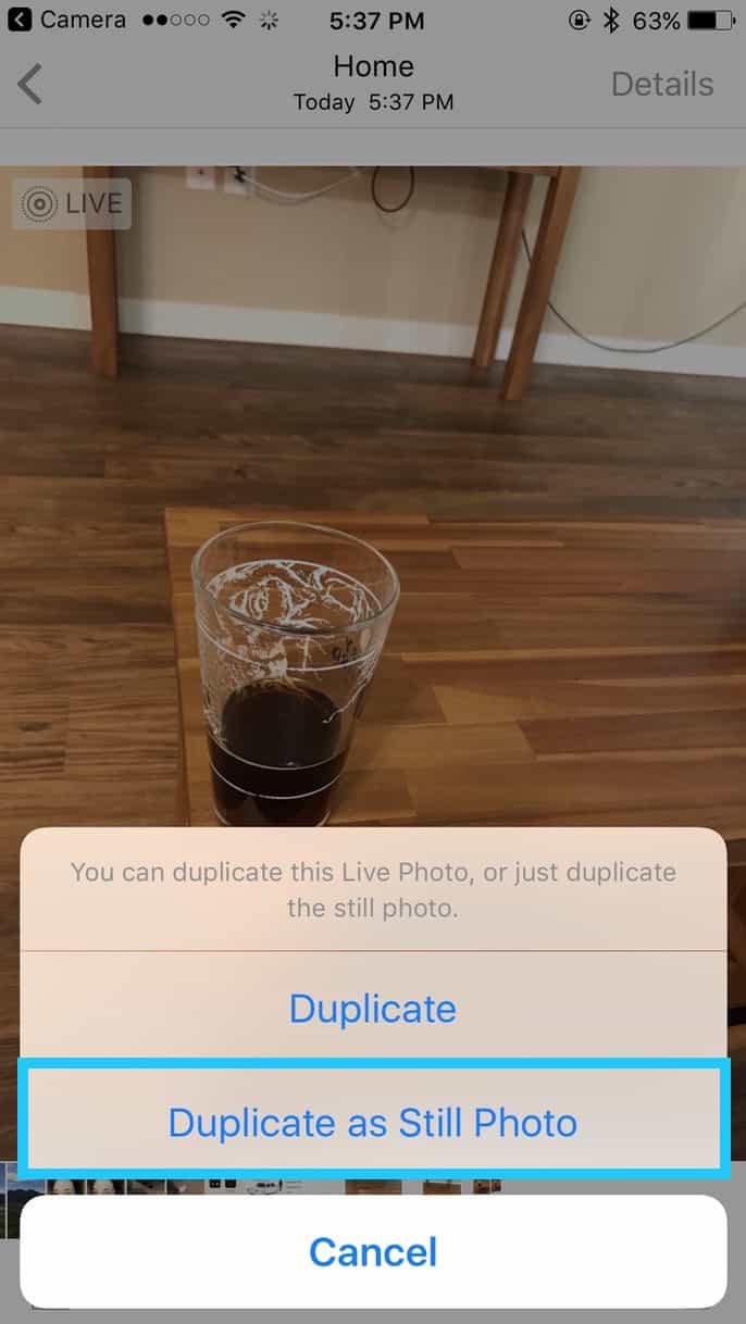 Choose Duplicate as Still Photo to make a copy of your Live Photo that's just a single image