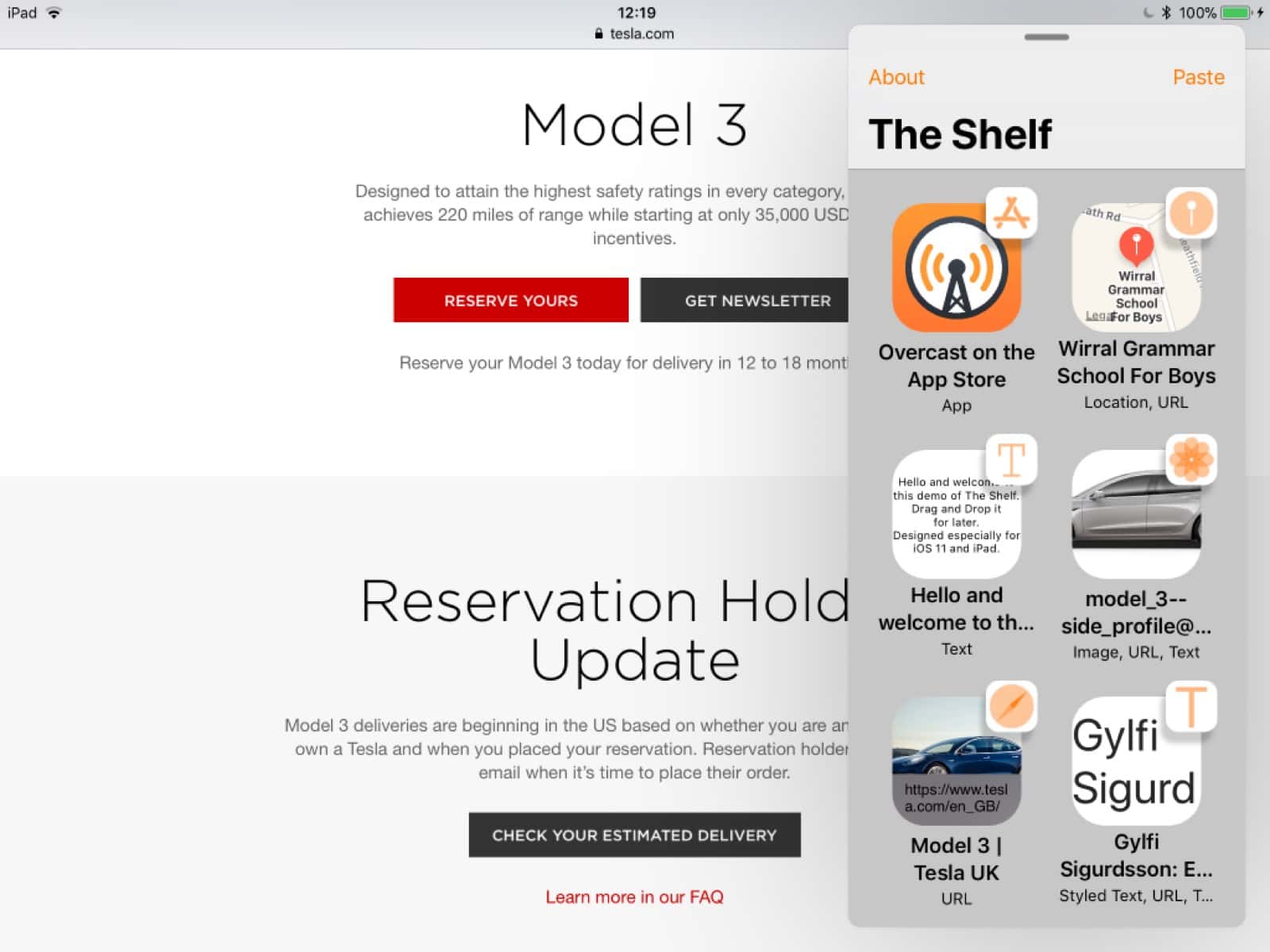 Image of the Shelf app on the iPad.