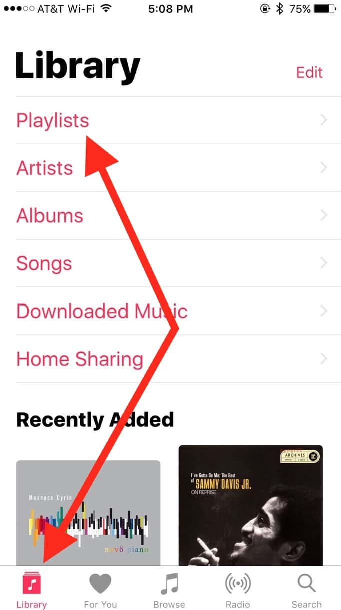 Choosing Playlists from the Library Tab in Music on the iPhone