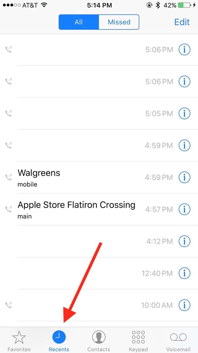 ThePhone app Recents Tab in the iPhone lets you see all the numbers you called and not just the last number you dialed