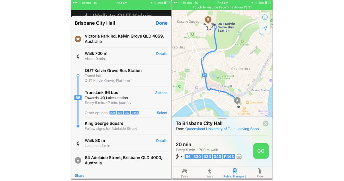 Apple Adds Public Transport Directions for Queensland and Western Australia