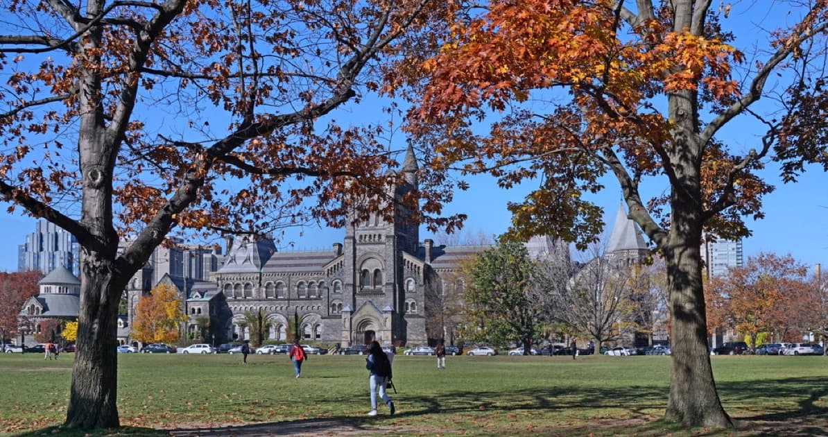 college campus in the fall.