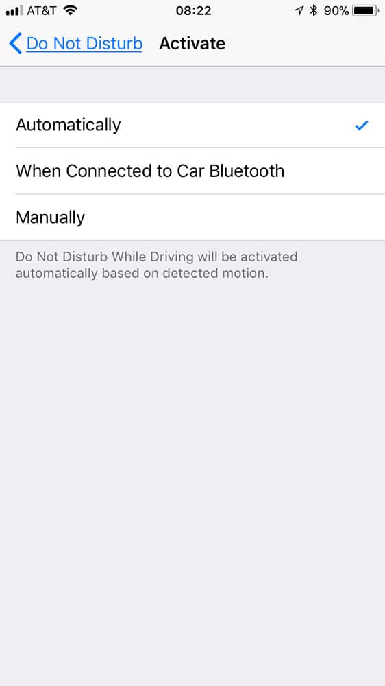 iOS 11 Do Not Disturb While Driving activation settings