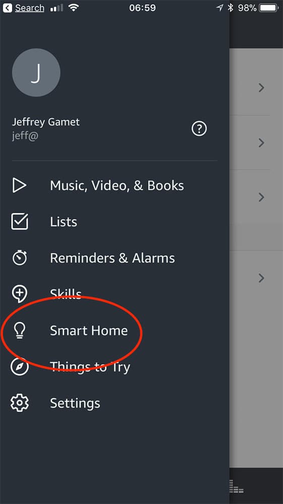 Smart Home option in Alexa app for setting up multi-room streaming music