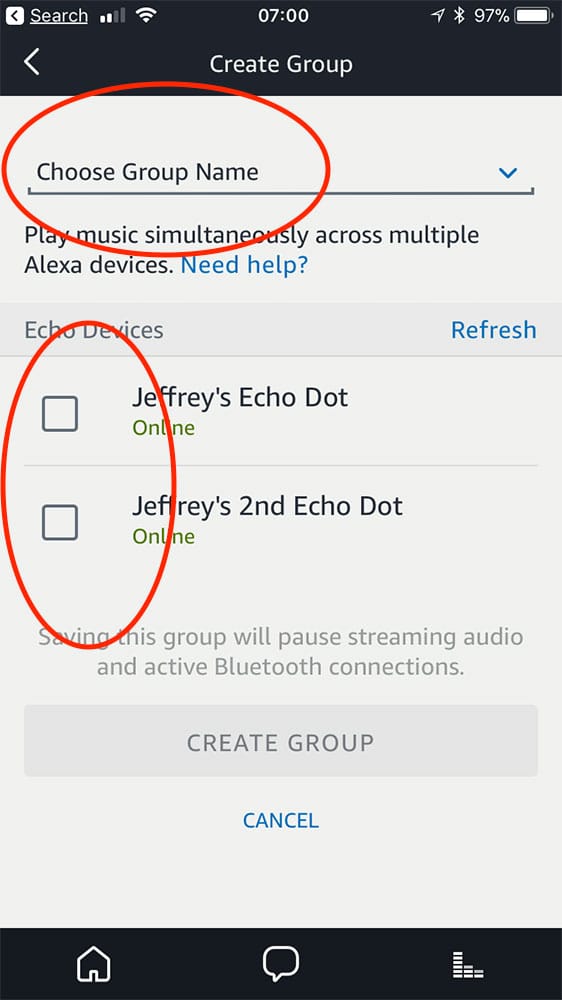 echo dot play music in multiple rooms