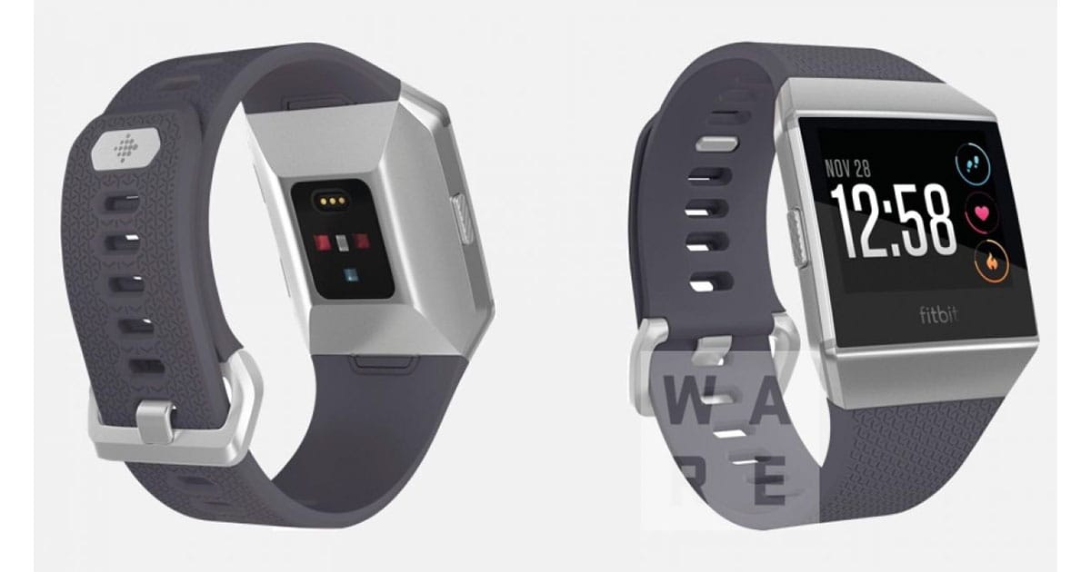 Rendering showing Fitbit smartwatch with pulse oximeter sensor