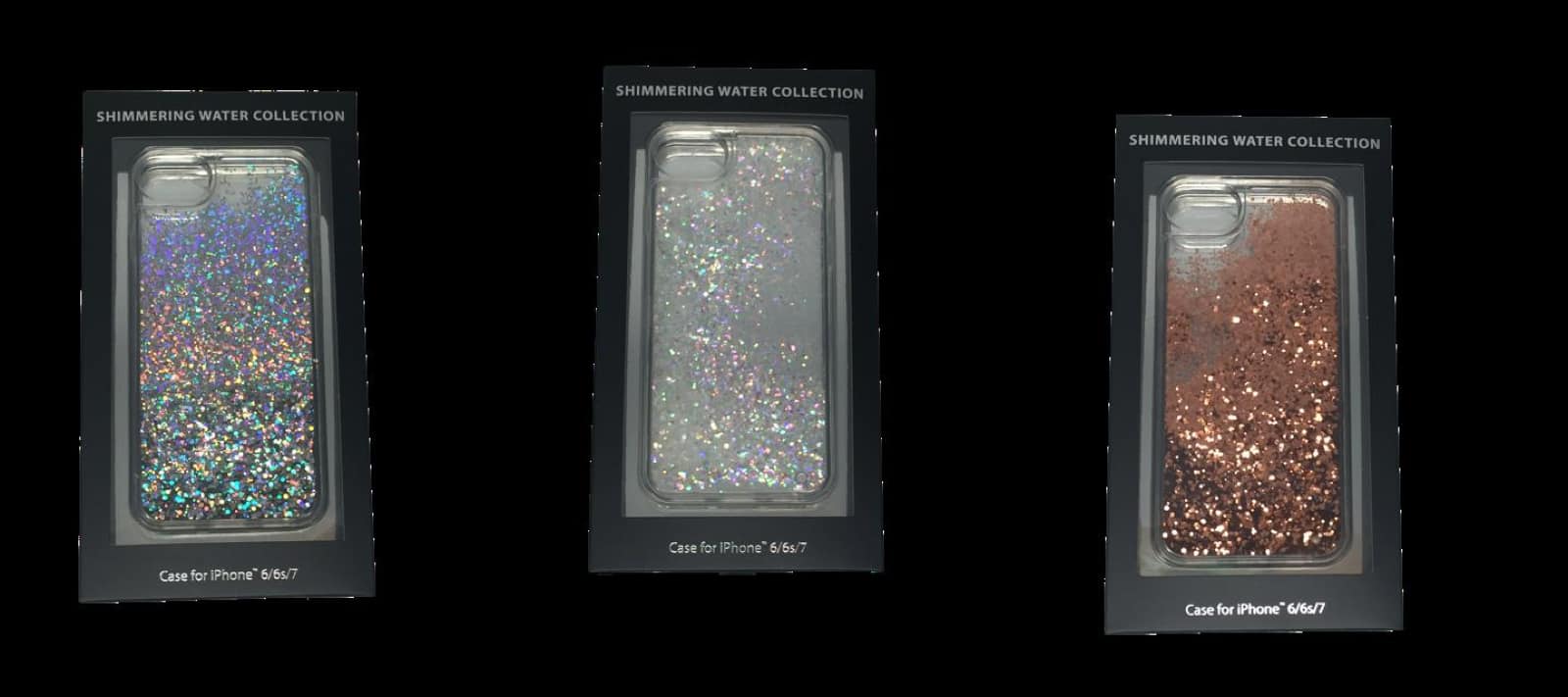 Examples of the glitter iPhone cases.
