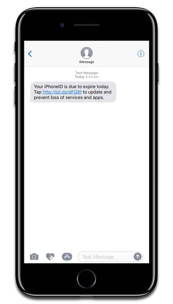 Screenshot of the iMessage scam.