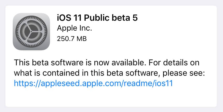 iOS 11 Public Beta 5 Screenshot