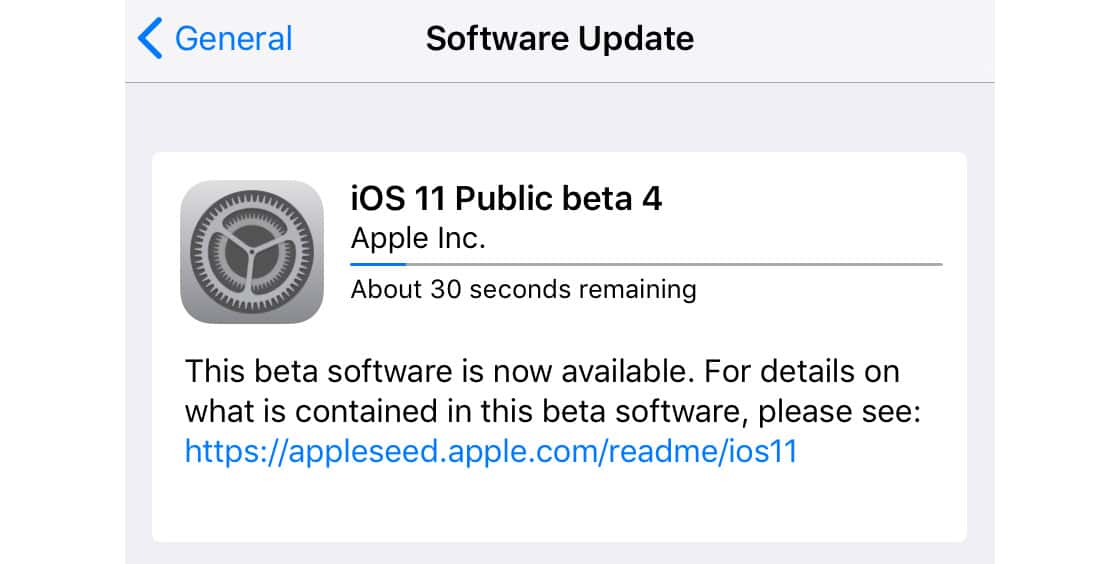 iOS 11 Public Beta 4 install screenshot