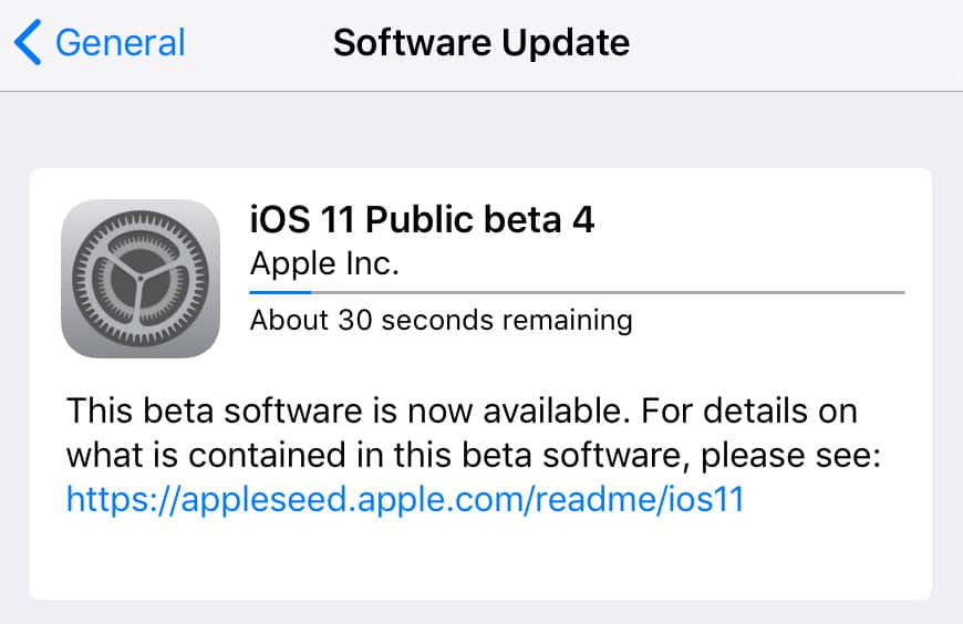 iOS 11 Public Beta 4 install screenshot