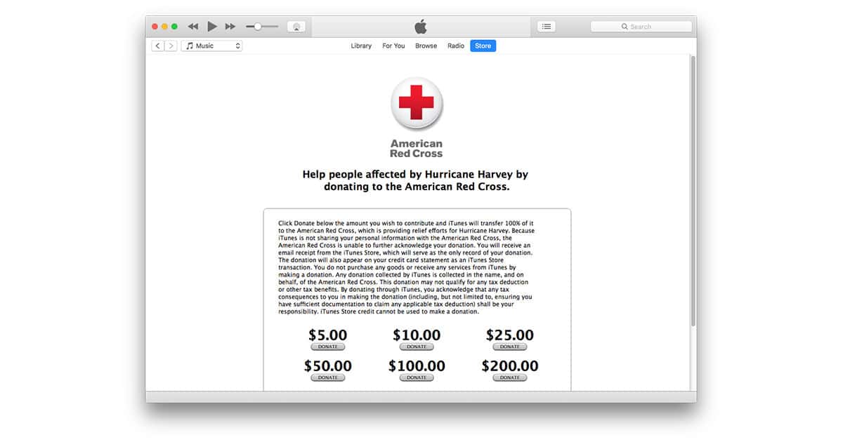 Donate to Hurricane Harvey Relief on the iTunes Store