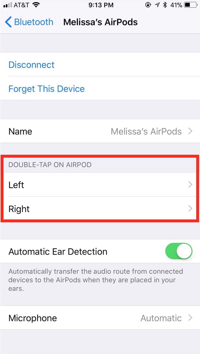 The Double-Tap on AirPod option in Bluetooth AirPods settings lets you customize taps for each AirPod