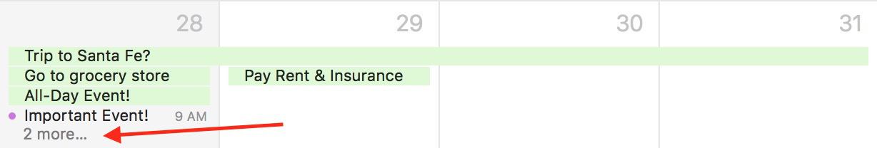 macOS Calendar Hidden Events in Month View thanks to all day events taking up space