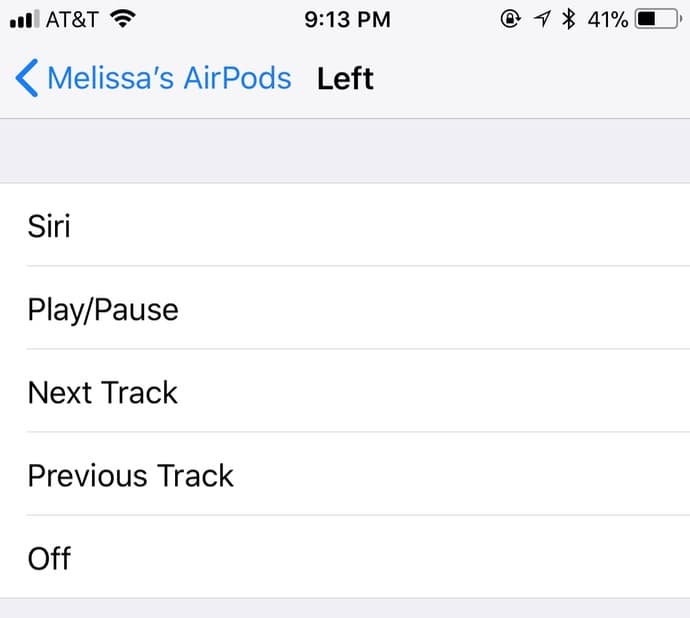 Settings for Configuring double-tap for Left AirPod