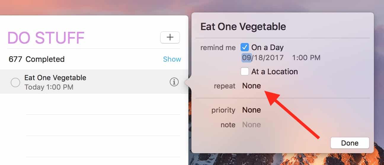 Use the Repeat option in Reminders to set your custom schedule