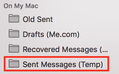 Mail showing Sent Messages under On My Mac