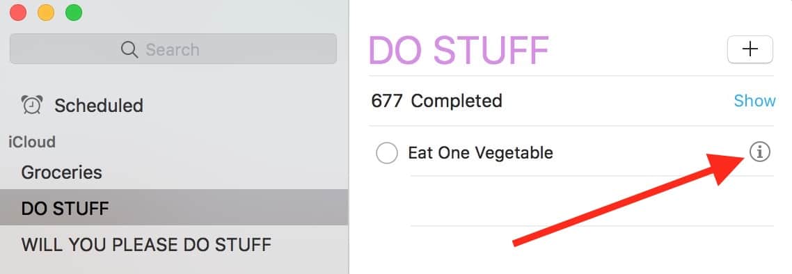 The Info icon next to Reminders tasks lets you set custom schedules