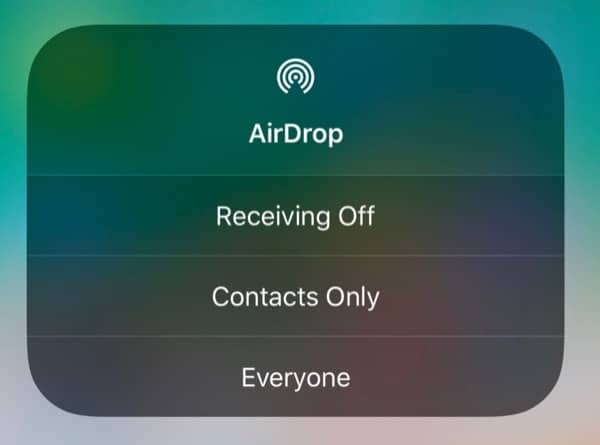 AirDrop in iOS 11 from Control Center - Step 2