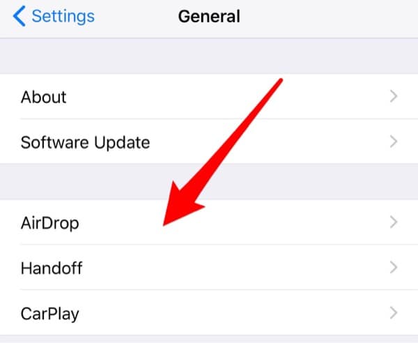 airdrop in ios 11 - Settings Step 1